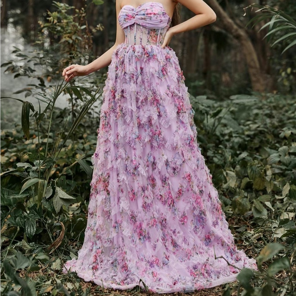 Women's Floral Print Ruched Backless Maxi Tube Evening Dresses,
